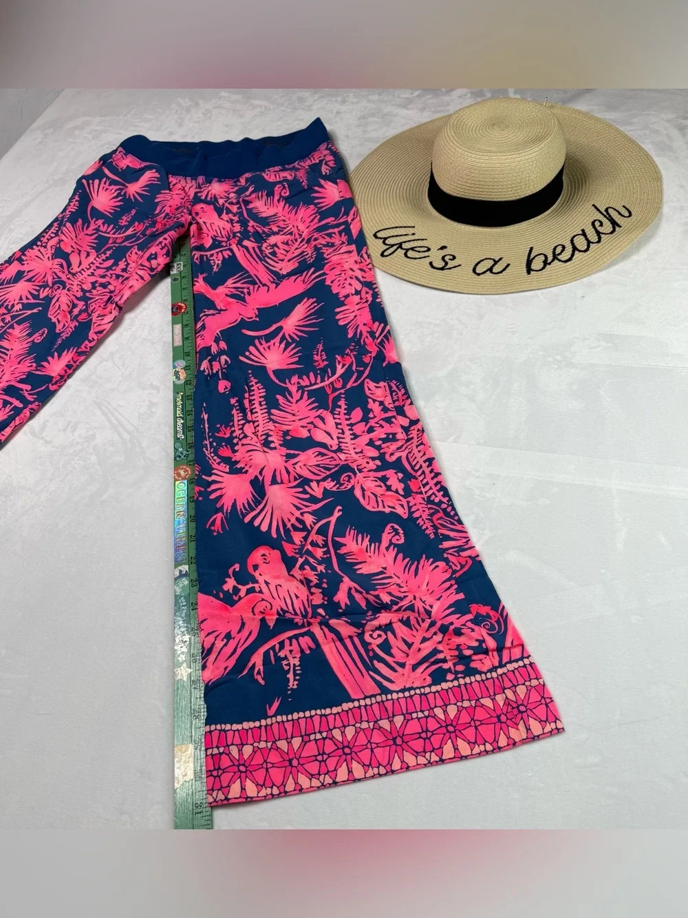 Tropical Wide Leg Lilly Pulitzer Navy and Bright Pink Lounge Beach Bottoms Small
